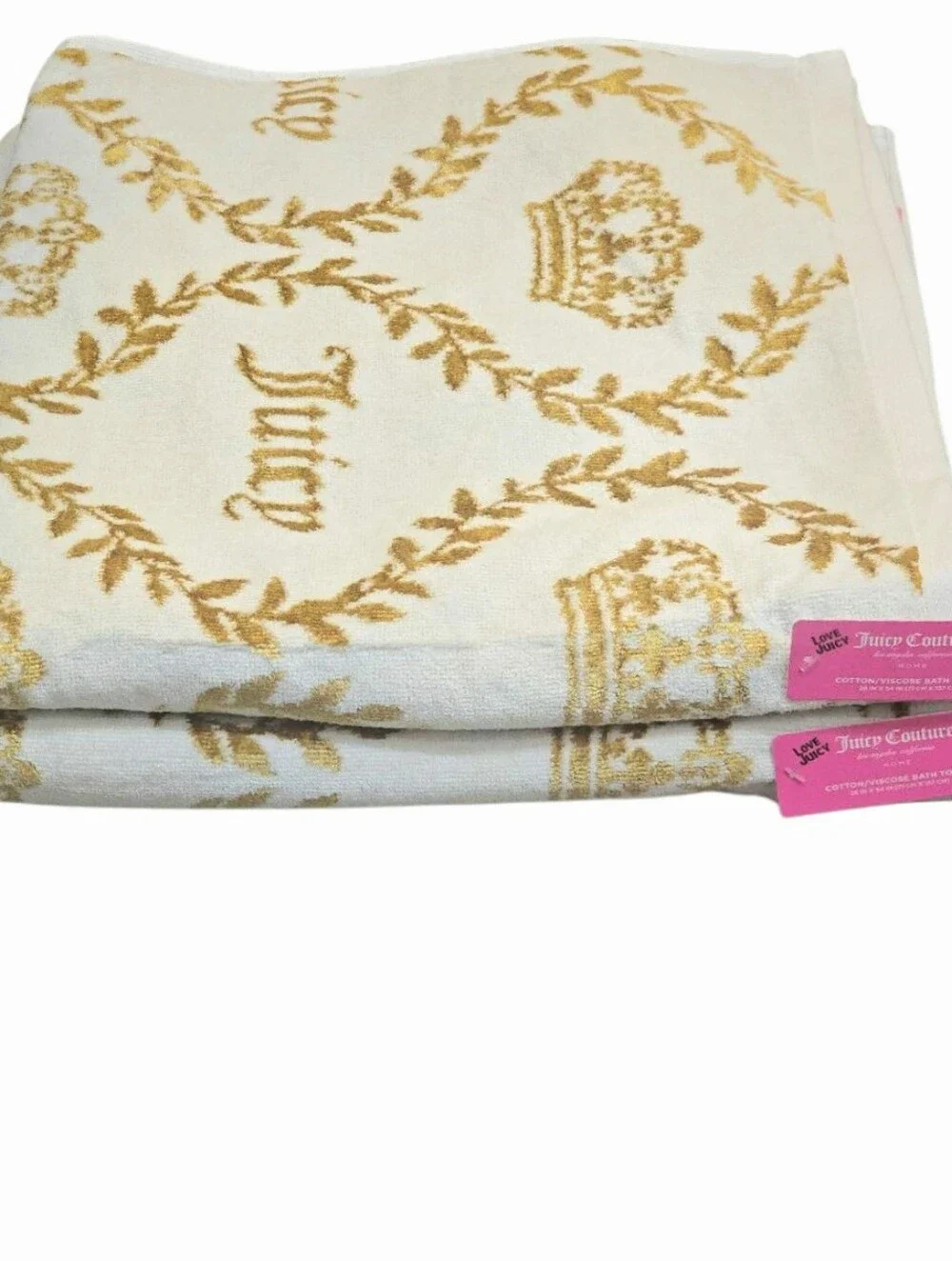 Juicy Couture Home Signature Logo Crown/Ribbon Oversize Cotton Viscose Towel Set